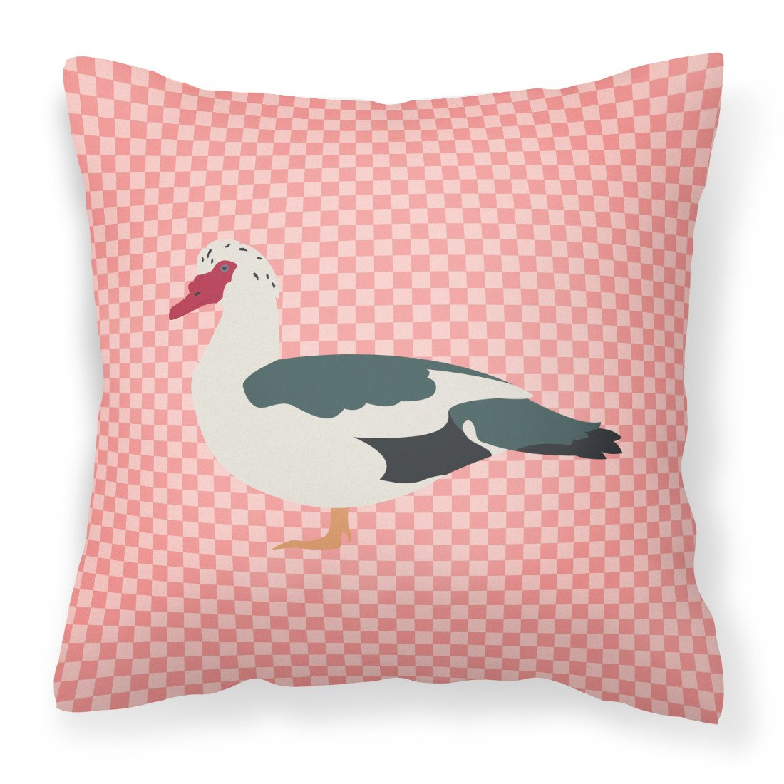 Muscovy Duck Pink Check Decorative Throw Pillow 18x18 Indoor Outdoor Accent Cushion, Fabric Cover with Insert for Sofa, Bed, Porch & Living Room
