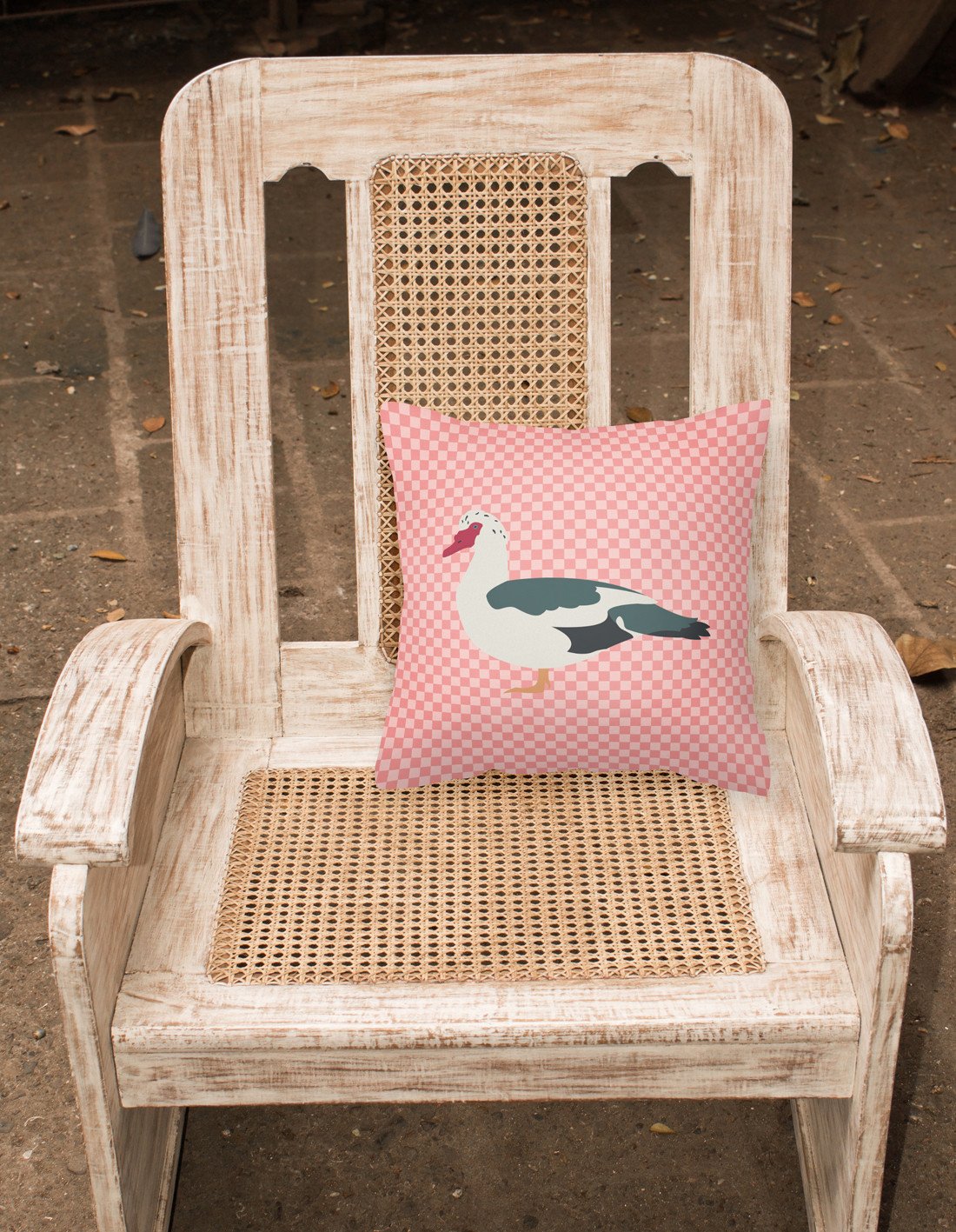 Muscovy Duck Pink Check Decorative Throw Pillow 18x18 Indoor Outdoor Accent Cushion, Fabric Cover with Insert for Sofa, Bed, Porch & Living Room