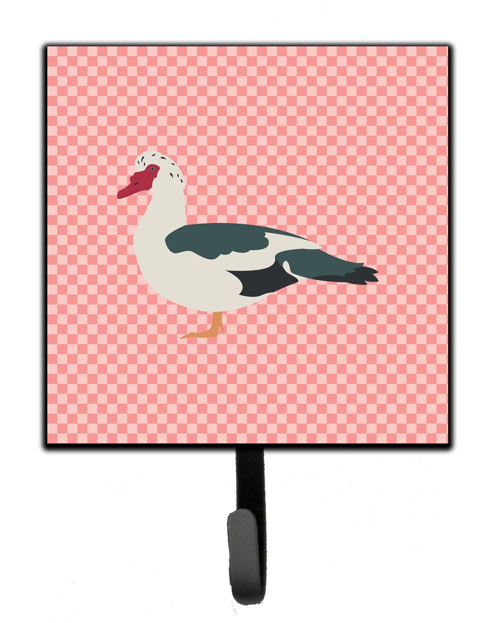 Muscovy Duck Pink Check Leash or Key Holder Wall Hooks, Key Hooks Holder, Coat Rack Wall Mount, Coat Hooks, Hooks for Hanging Keys, Towels, Aprons, Leashes