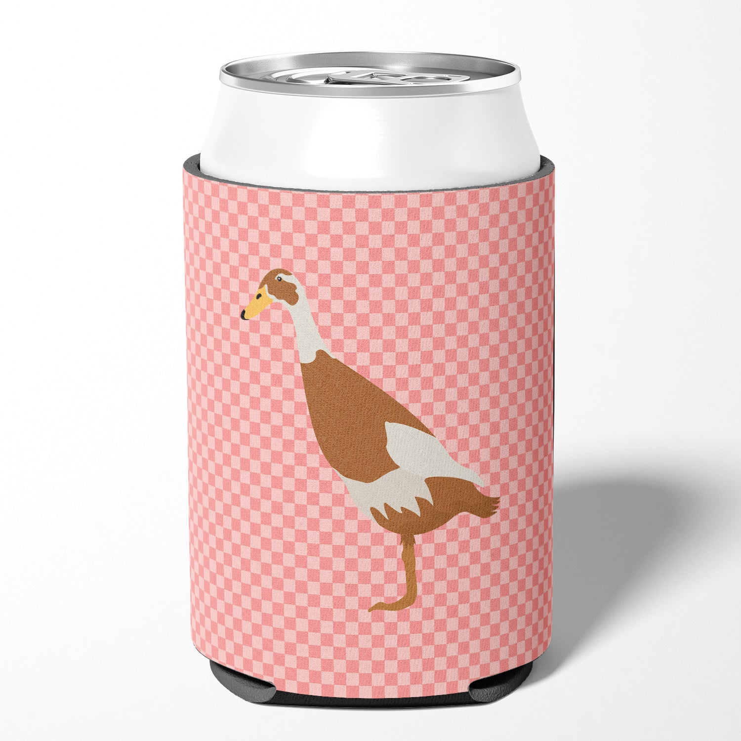 Indian Runner Duck Pink Check Can or Bottle Hugger Cooler Sleeve for Standard 12 oz Cans, Insulated Foam Beer & Soda Can Hugger Reusable