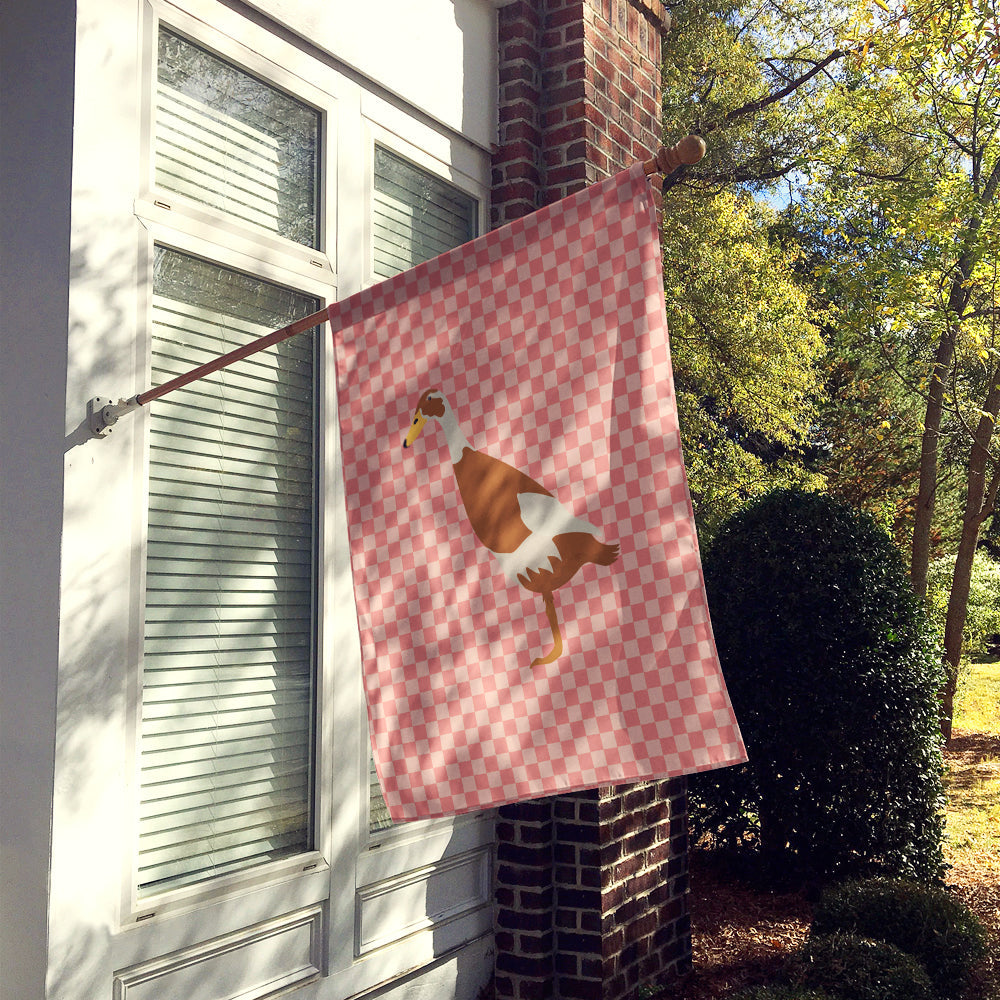 Indian Runner Duck Pink Check House Flag 28x40 Porch Sleeve Pole Decorative Outside Yard Banner Artwork Wall Hanging, Polyester