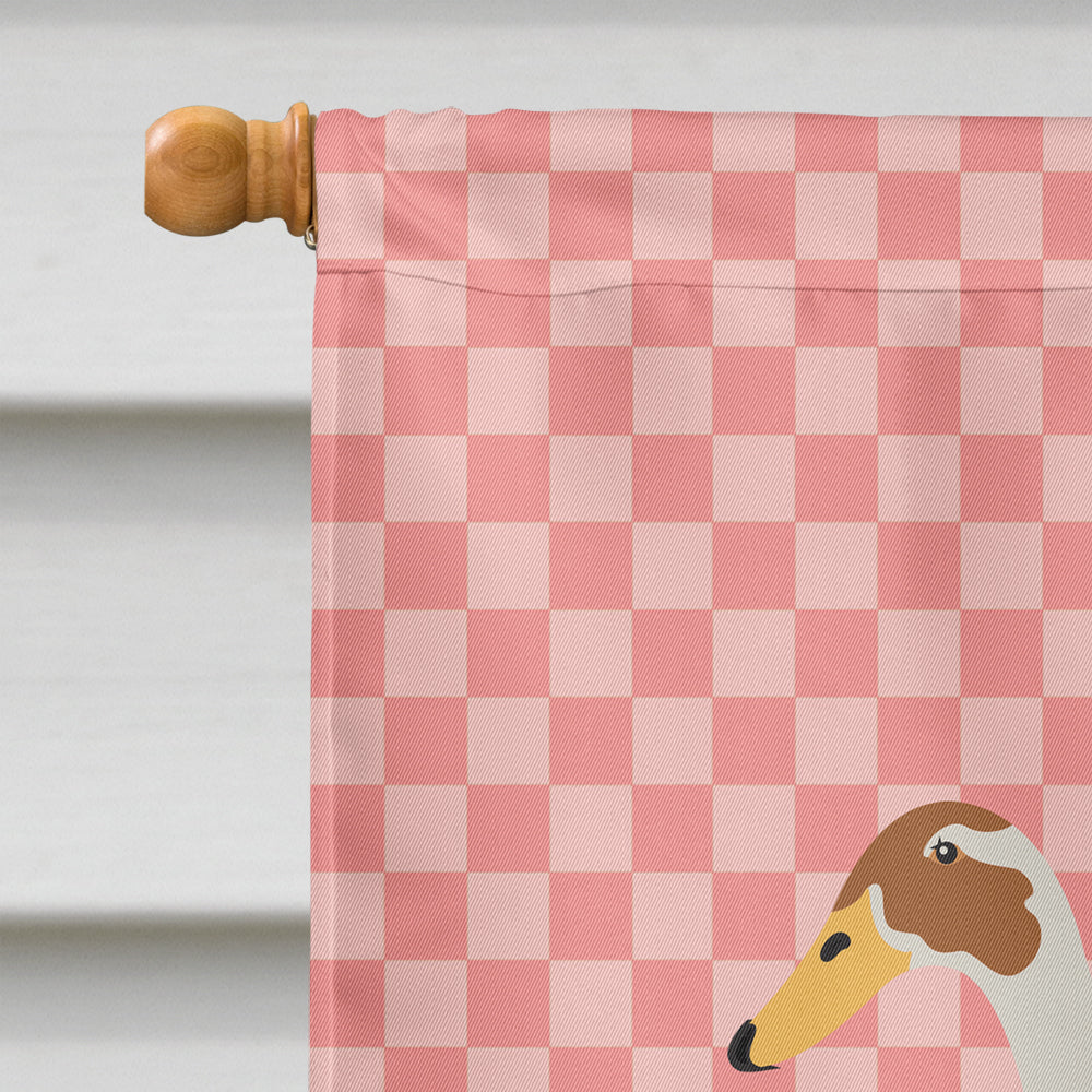 Indian Runner Duck Pink Check House Flag 28x40 Porch Sleeve Pole Decorative Outside Yard Banner Artwork Wall Hanging, Polyester