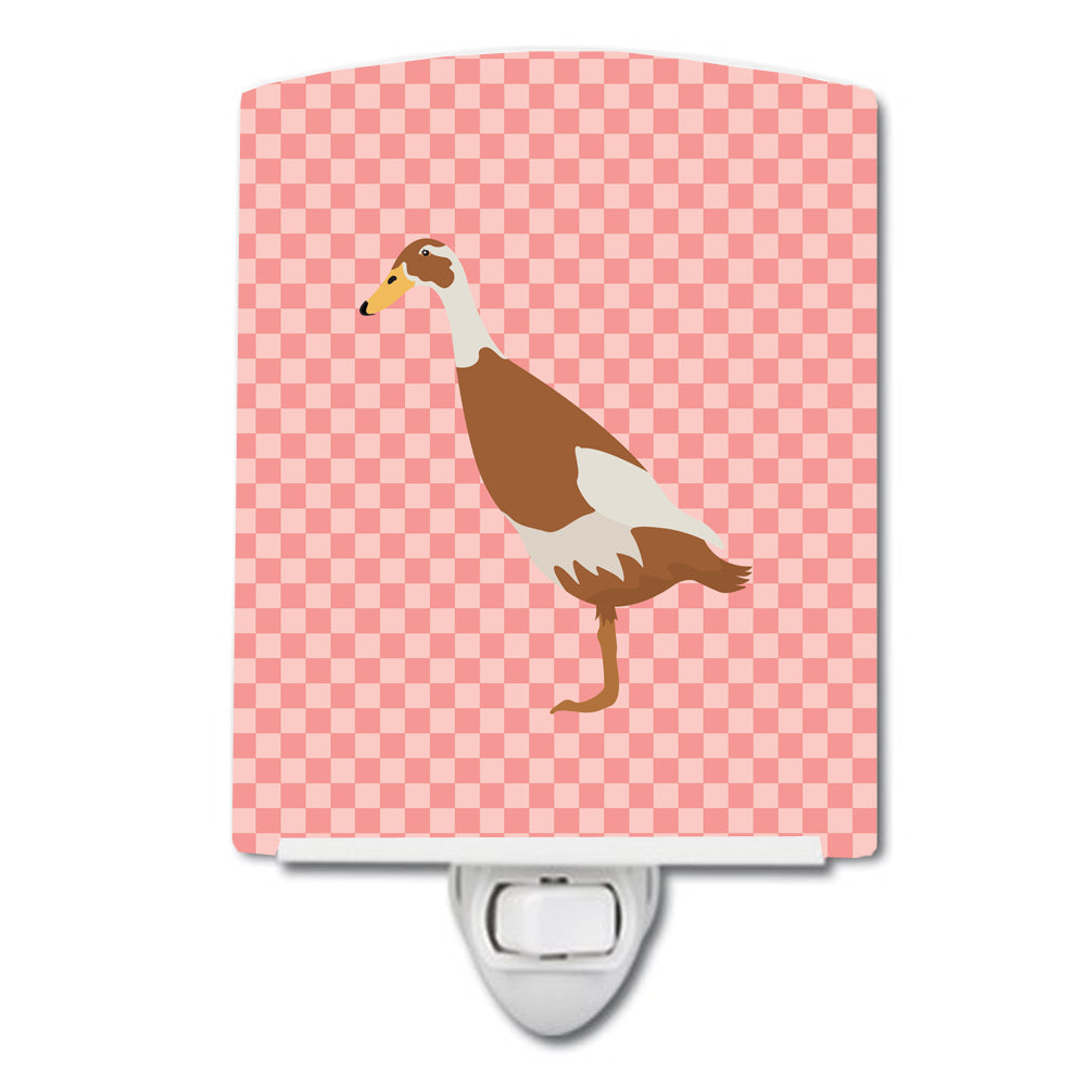 Indian Runner Duck Pink Check Ceramic Night Light Compact, UL-Certified, Ideal for Bedroom, Bathroom, Nursery, Hallway, Kitchen, 6x4x3, Multicolor
