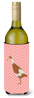 Indian Runner Duck Pink Check Wine Bottle Hugger Gift Sleeve for Standard 750 ml Bottles, Insulated Reusable Also Fits Mini Shot & Pint Bottles