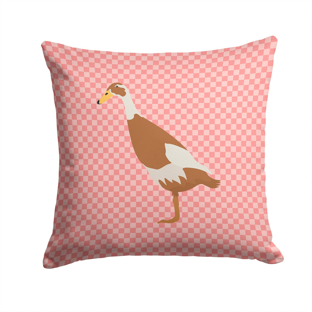 Indian Runner Duck Pink Check Decorative Throw Pillow 14x14 Indoor Outdoor Accent Cushion, Fabric Cover with Insert for Sofa, Bed, Porch & Living Room