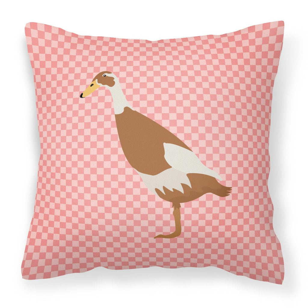 Indian Runner Duck Pink Check Decorative Throw Pillow 18x18 Indoor Outdoor Accent Cushion, Fabric Cover with Insert for Sofa, Bed, Porch & Living Room