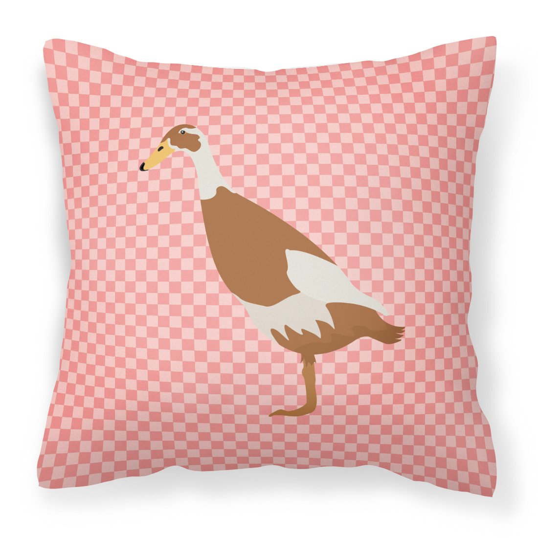 Indian Runner Duck Pink Check Decorative Throw Pillow 18x18 Indoor Outdoor Accent Cushion, Fabric Cover with Insert for Sofa, Bed, Porch & Living Room