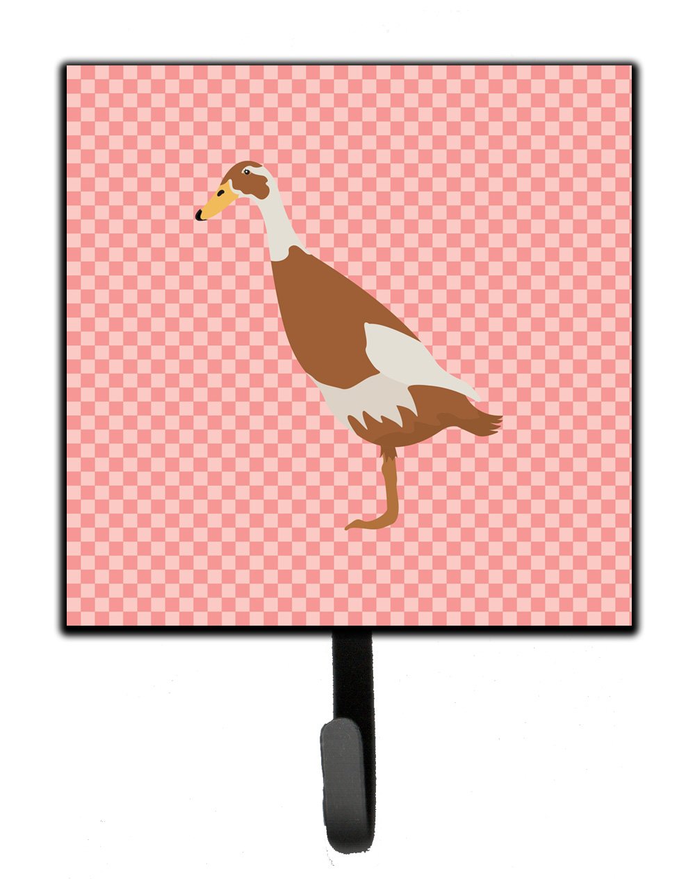 Indian Runner Duck Pink Check Leash or Key Holder Wall Hooks, Key Hooks Holder, Coat Rack Wall Mount, Coat Hooks, Hooks for Hanging Keys, Towels, Aprons, Leashes