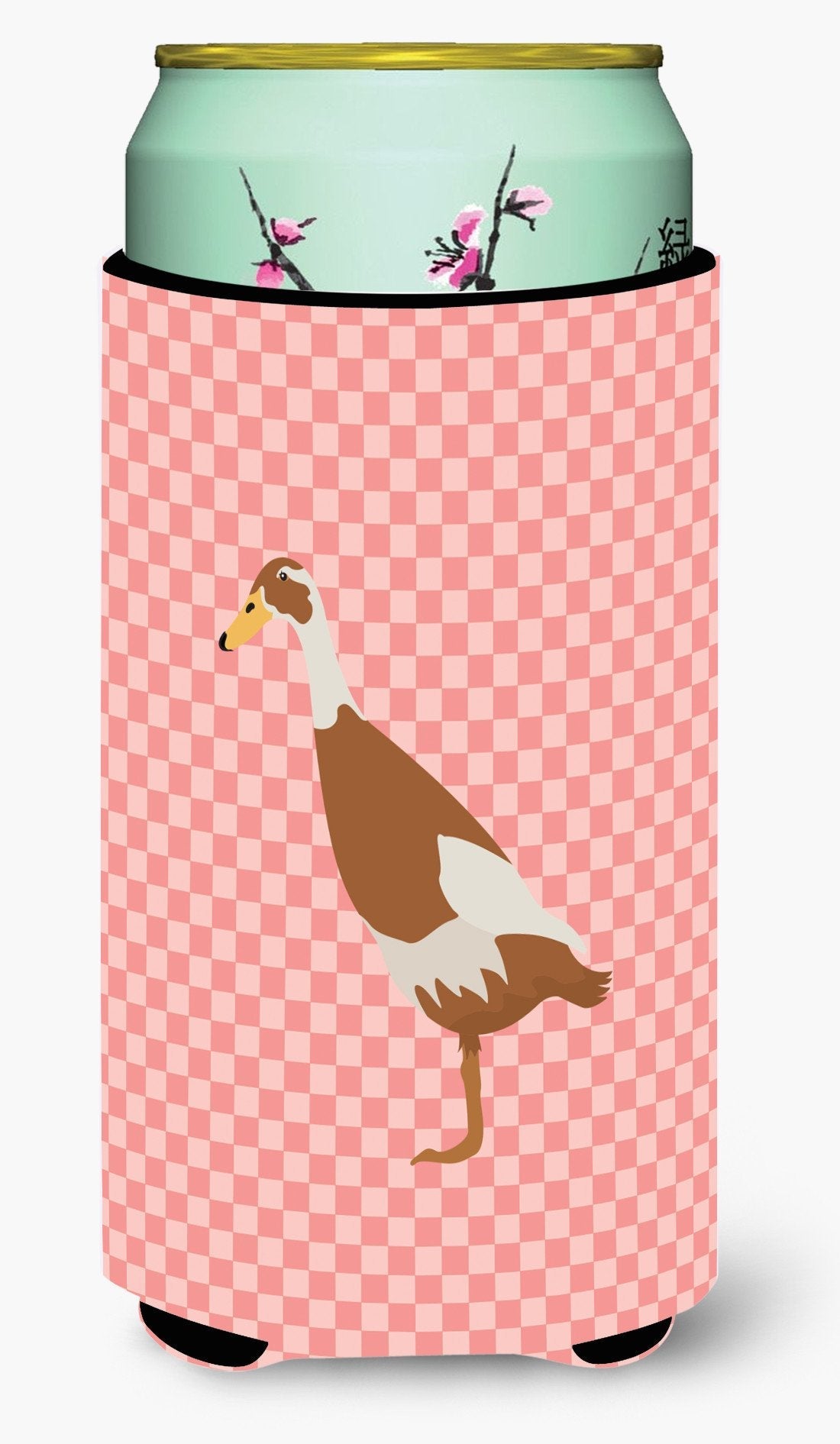 Indian Runner Duck Pink Check Tall Boy Hugger Can Cooler Sleeve Machine Washable Drink Collapsible Insulator Beverage Insulated Holder