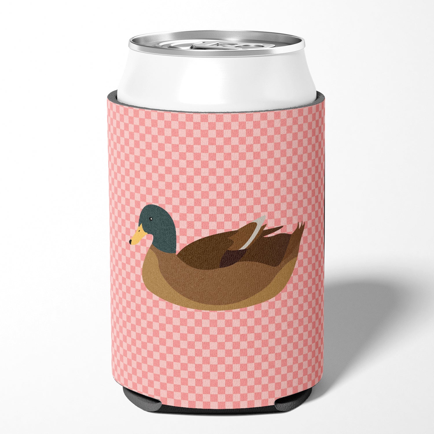 Khaki Campbell Duck Pink Check Can or Bottle Hugger Cooler Sleeve for Standard 12 oz Cans, Insulated Foam Beer & Soda Can Hugger Reusable