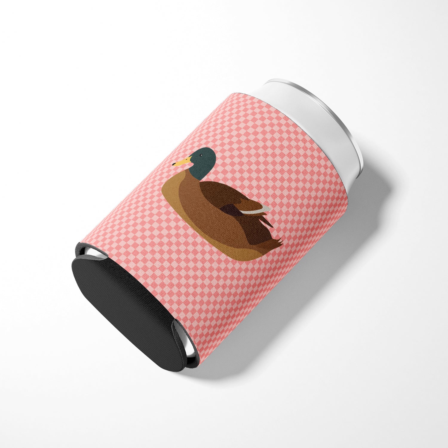Khaki Campbell Duck Pink Check Can or Bottle Hugger Cooler Sleeve for Standard 12 oz Cans, Insulated Foam Beer & Soda Can Hugger Reusable
