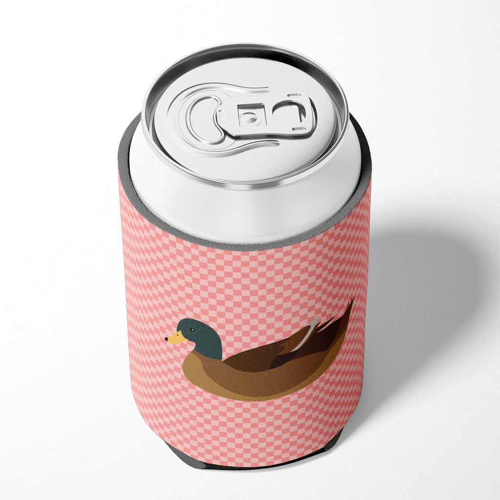 Khaki Campbell Duck Pink Check Can or Bottle Hugger Cooler Sleeve for Standard 12 oz Cans, Insulated Foam Beer & Soda Can Hugger Reusable