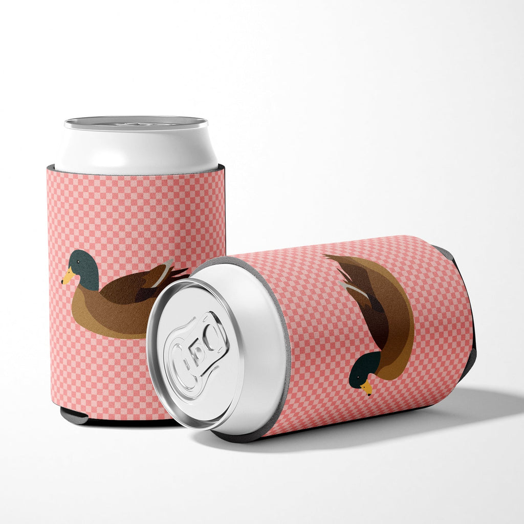 Khaki Campbell Duck Pink Check Can or Bottle Hugger Cooler Sleeve for Standard 12 oz Cans, Insulated Foam Beer & Soda Can Hugger Reusable