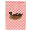 Khaki Campbell Duck Pink Check House Flag 28x40 Porch Sleeve Pole Decorative Outside Yard Banner Artwork Wall Hanging, Polyester