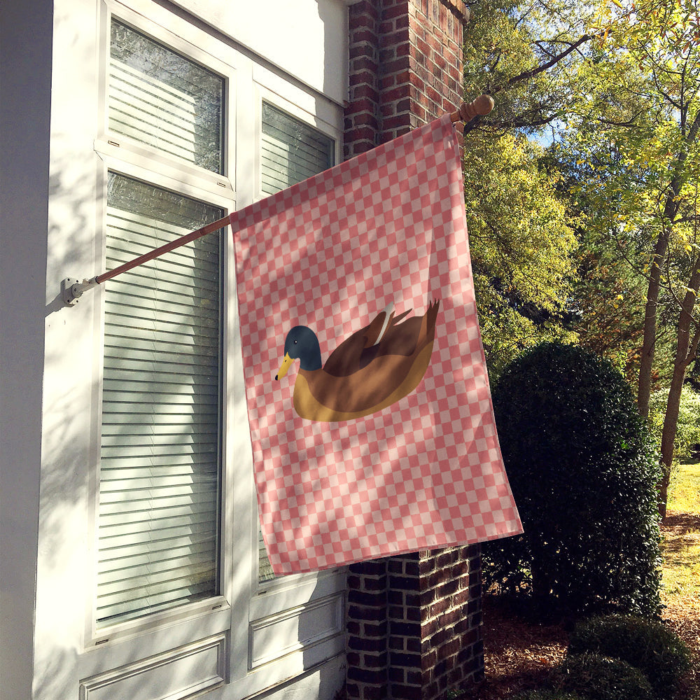 Khaki Campbell Duck Pink Check House Flag 28x40 Porch Sleeve Pole Decorative Outside Yard Banner Artwork Wall Hanging, Polyester