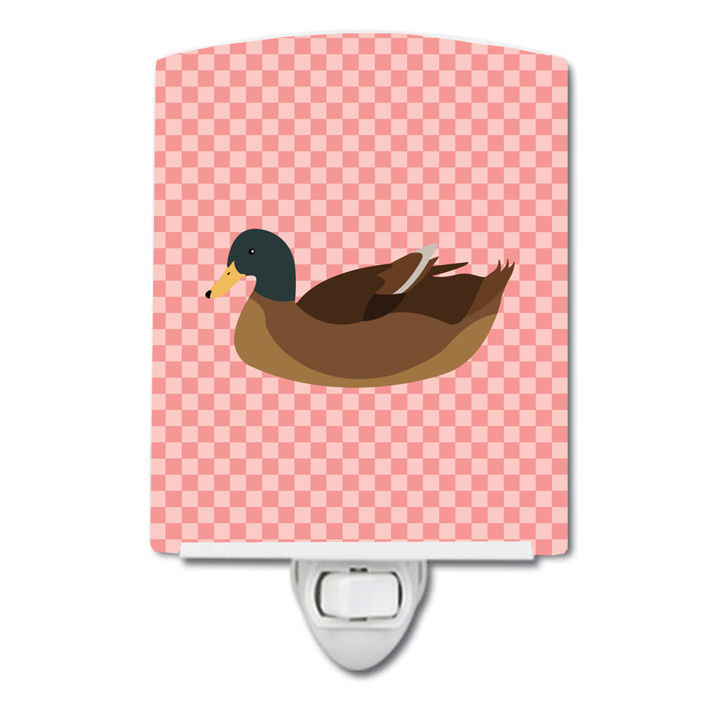 Khaki Campbell Duck Pink Check Ceramic Night Light Compact, UL-Certified, Ideal for Bedroom, Bathroom, Nursery, Hallway, Kitchen, 6x4x3, Multicolor