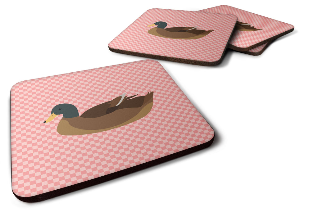 Khaki Campbell Duck Pink Check Foam Coasters Set of 4 Cup Coasters for Indoor Outdoor, Tabletop Protection, Anti Slip, Mouse pad Material