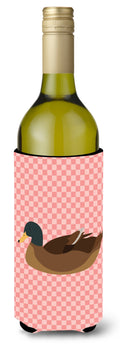 Khaki Campbell Duck Pink Check Wine Bottle Hugger Gift Sleeve for Standard 750 ml Bottles, Insulated Reusable Also Fits Mini Shot & Pint Bottles