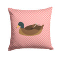 Khaki Campbell Duck Pink Check Decorative Throw Pillow 14x14 Indoor Outdoor Accent Cushion, Fabric Cover with Insert for Sofa, Bed, Porch & Living Room