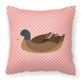 Khaki Campbell Duck Pink Check Decorative Throw Pillow 18x18 Indoor Outdoor Accent Cushion, Fabric Cover with Insert for Sofa, Bed, Porch & Living Room