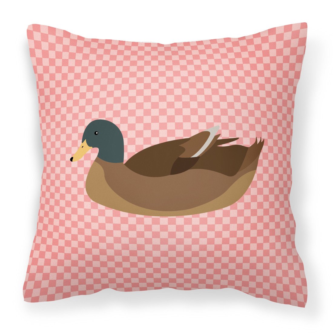 Khaki Campbell Duck Pink Check Decorative Throw Pillow 18x18 Indoor Outdoor Accent Cushion, Fabric Cover with Insert for Sofa, Bed, Porch & Living Room