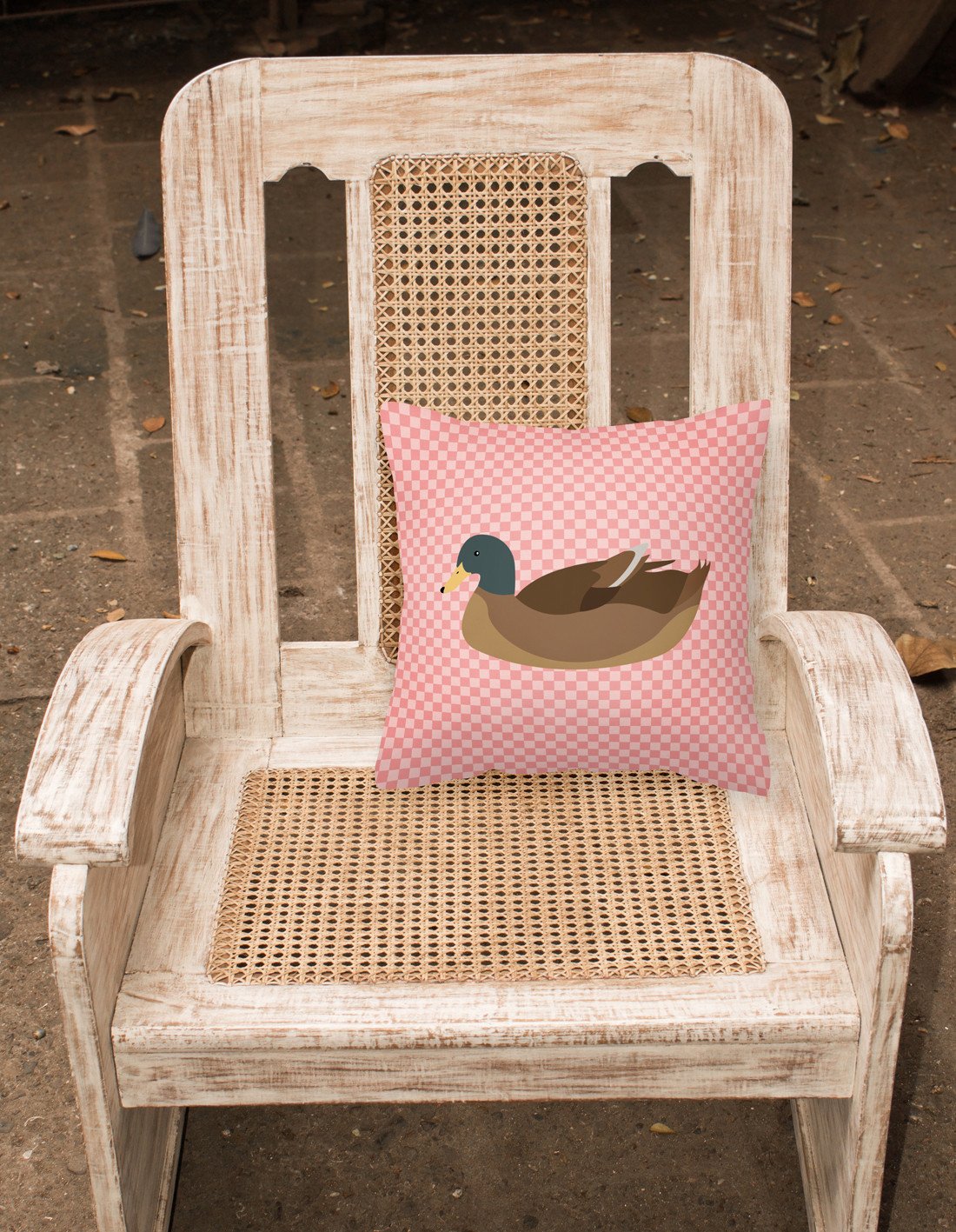 Khaki Campbell Duck Pink Check Decorative Throw Pillow 18x18 Indoor Outdoor Accent Cushion, Fabric Cover with Insert for Sofa, Bed, Porch & Living Room