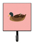 Khaki Campbell Duck Pink Check Leash or Key Holder Wall Hooks, Key Hooks Holder, Coat Rack Wall Mount, Coat Hooks, Hooks for Hanging Keys, Towels, Aprons, Leashes