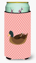Khaki Campbell Duck Pink Check Tall Boy Hugger Can Cooler Sleeve Machine Washable Drink Collapsible Insulator Beverage Insulated Holder