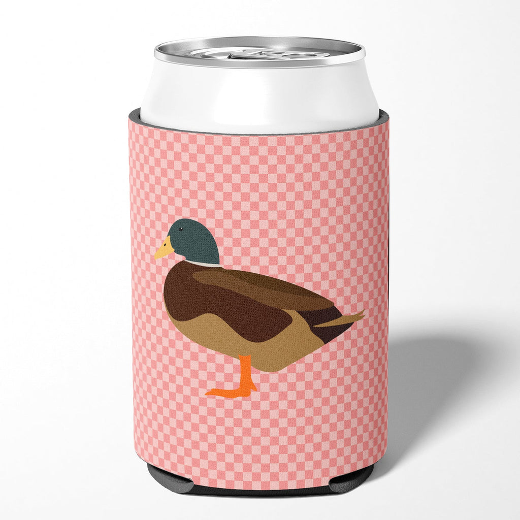 Silver Bantam Duck Pink Check Can or Bottle Hugger Cooler Sleeve for Standard 12 oz Cans, Insulated Foam Beer & Soda Can Hugger Reusable