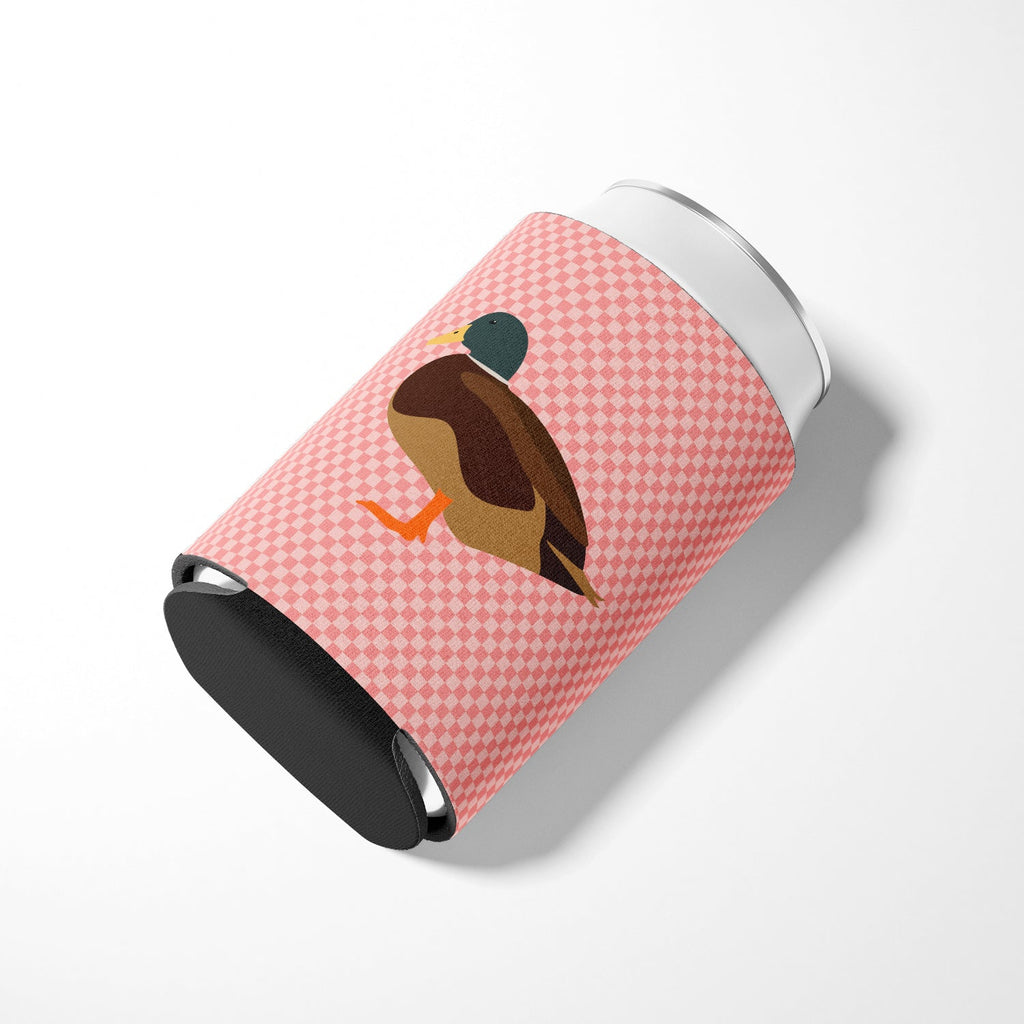 Silver Bantam Duck Pink Check Can or Bottle Hugger Cooler Sleeve for Standard 12 oz Cans, Insulated Foam Beer & Soda Can Hugger Reusable