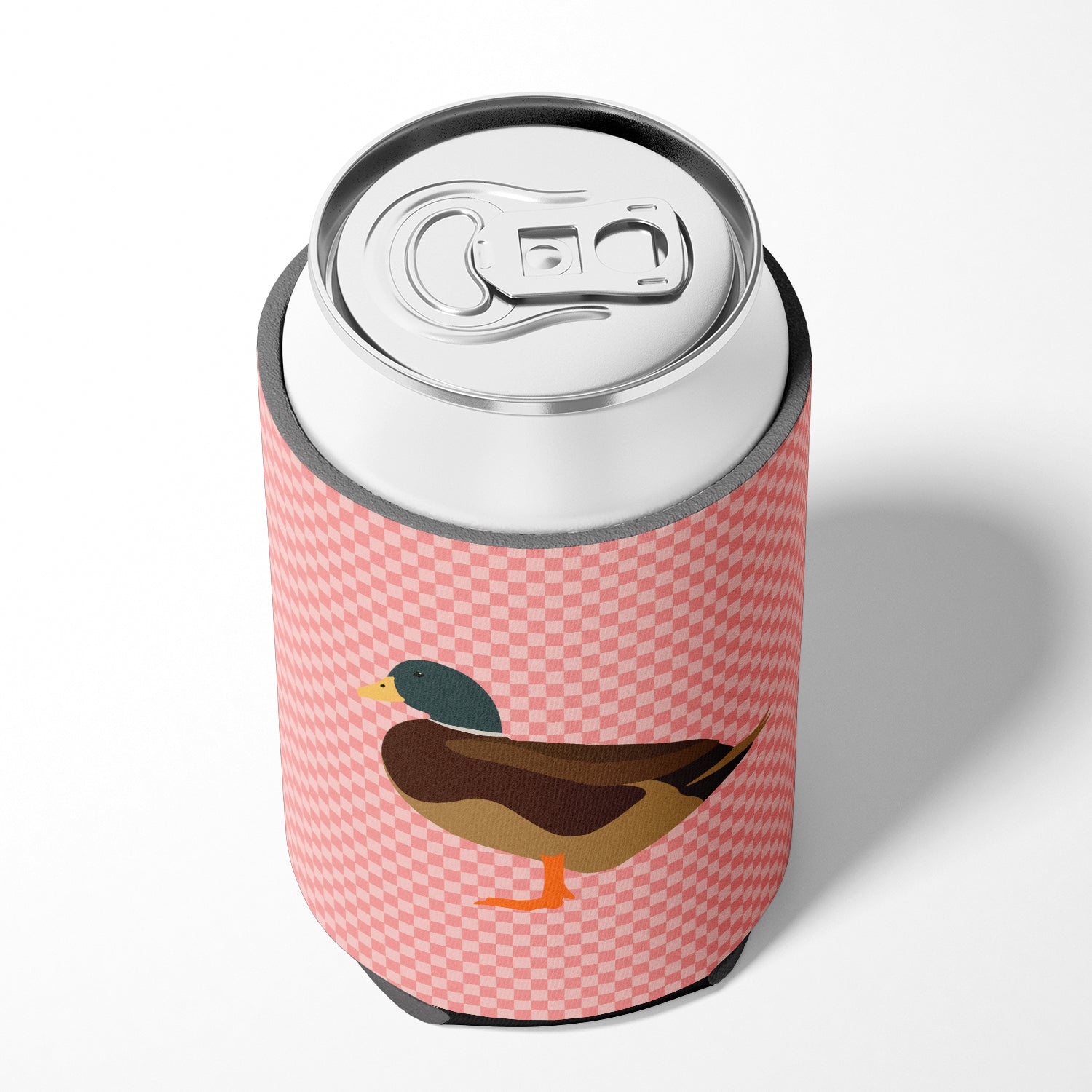 Silver Bantam Duck Pink Check Can or Bottle Hugger Cooler Sleeve for Standard 12 oz Cans, Insulated Foam Beer & Soda Can Hugger Reusable