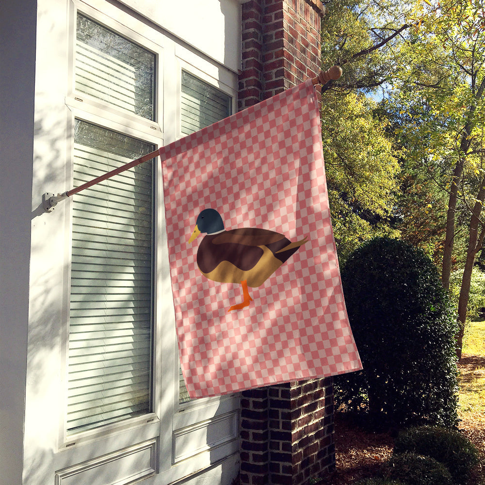 Silver Bantam Duck Pink Check House Flag 28x40 Porch Sleeve Pole Decorative Outside Yard Banner Artwork Wall Hanging, Polyester