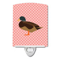 Silver Bantam Duck Pink Check Ceramic Night Light Compact, UL-Certified, Ideal for Bedroom, Bathroom, Nursery, Hallway, Kitchen, 6x4x3, Multicolor