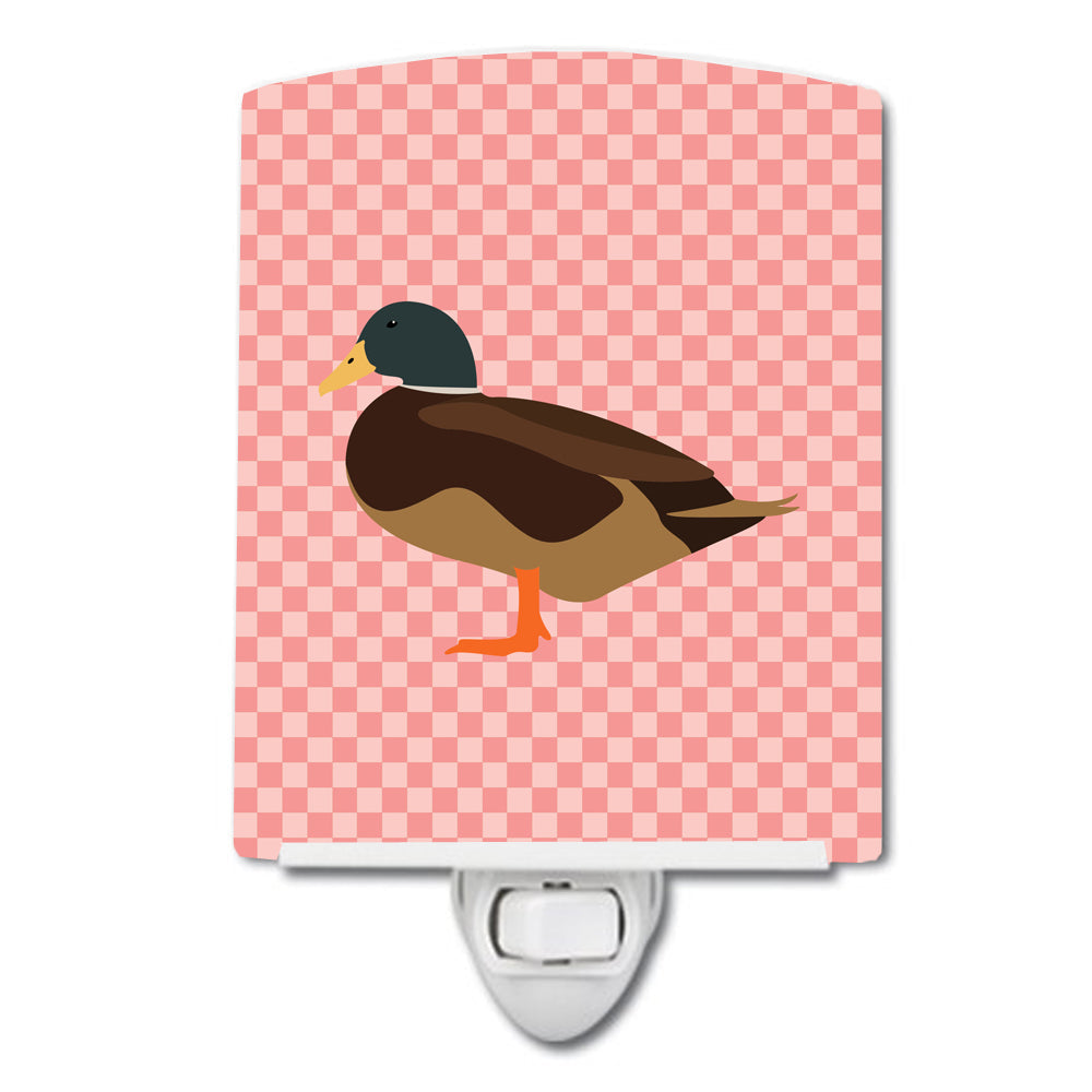 Silver Bantam Duck Pink Check Ceramic Night Light Compact, UL-Certified, Ideal for Bedroom, Bathroom, Nursery, Hallway, Kitchen, 6x4x3, Multicolor