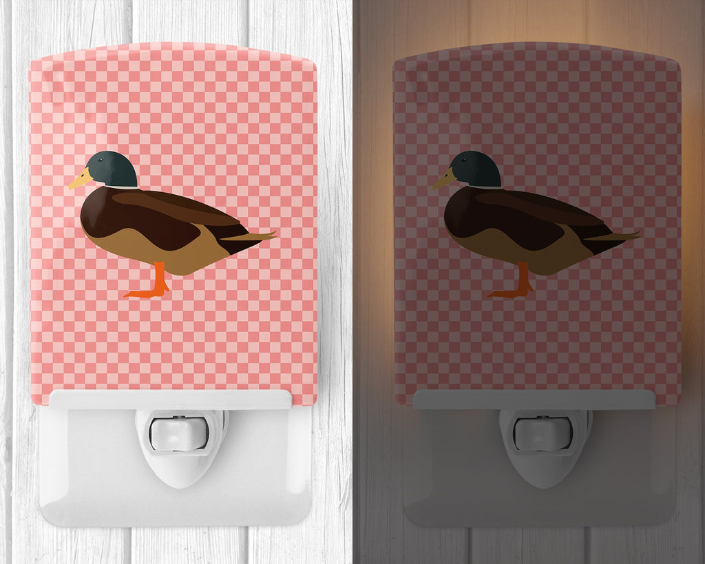 Silver Bantam Duck Pink Check Ceramic Night Light Compact, UL-Certified, Ideal for Bedroom, Bathroom, Nursery, Hallway, Kitchen, 6x4x3, Multicolor