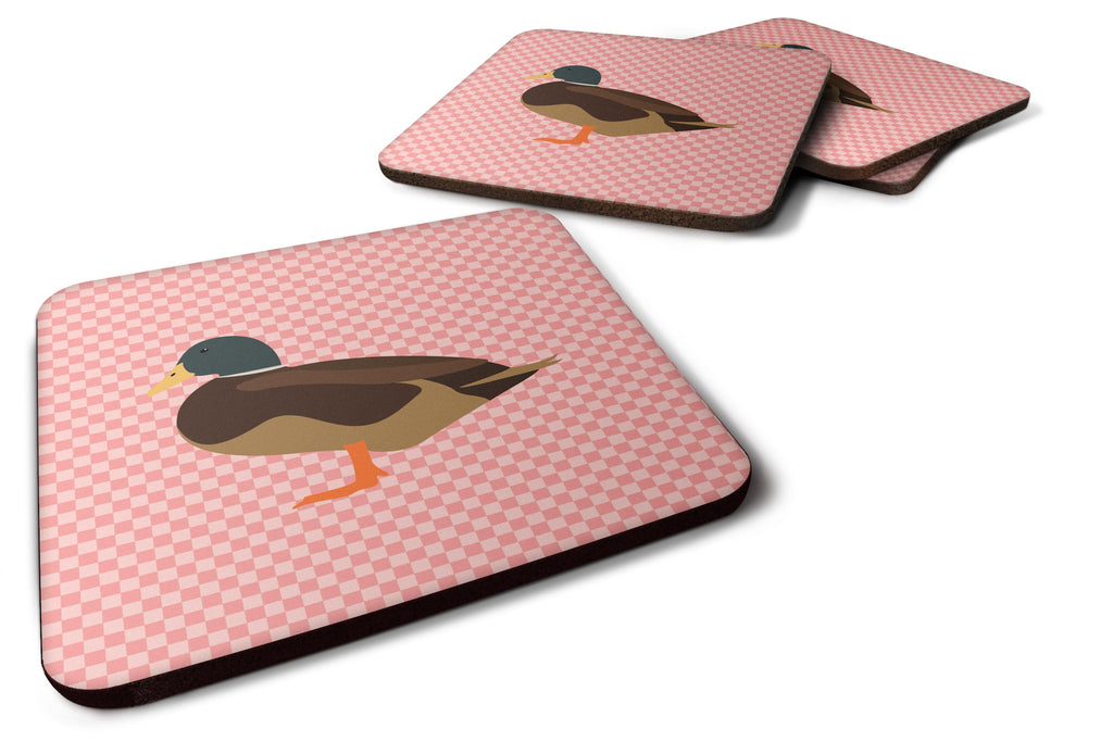 Silver Bantam Duck Pink Check Foam Coasters Set of 4 Cup Coasters for Indoor Outdoor, Tabletop Protection, Anti Slip, Mouse pad Material