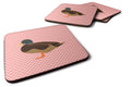 Silver Bantam Duck Pink Check Foam Coasters Set of 4 Cup Coasters for Indoor Outdoor, Tabletop Protection, Anti Slip, Mouse pad Material