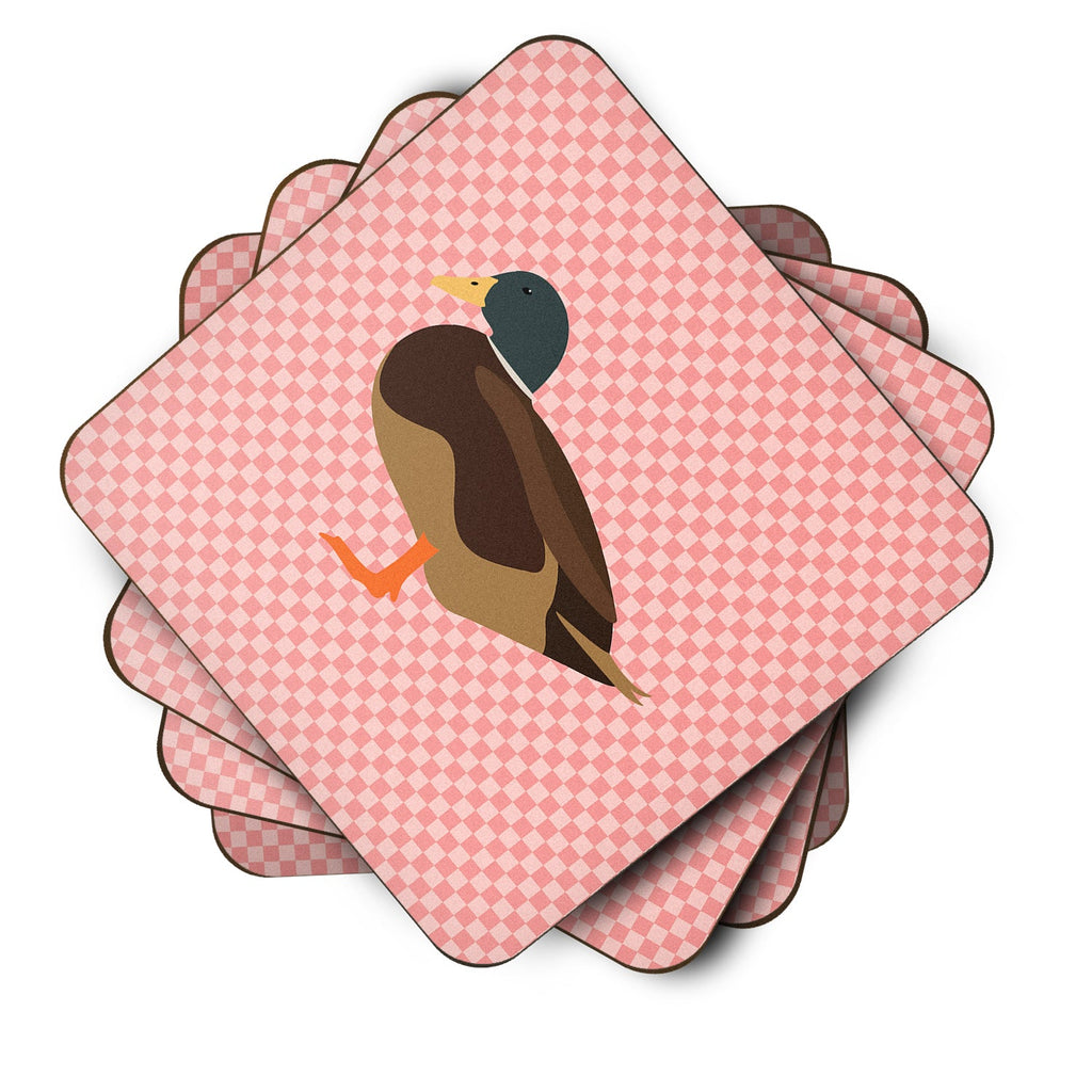 Silver Bantam Duck Pink Check Foam Coasters Set of 4 Cup Coasters for Indoor Outdoor, Tabletop Protection, Anti Slip, Mouse pad Material