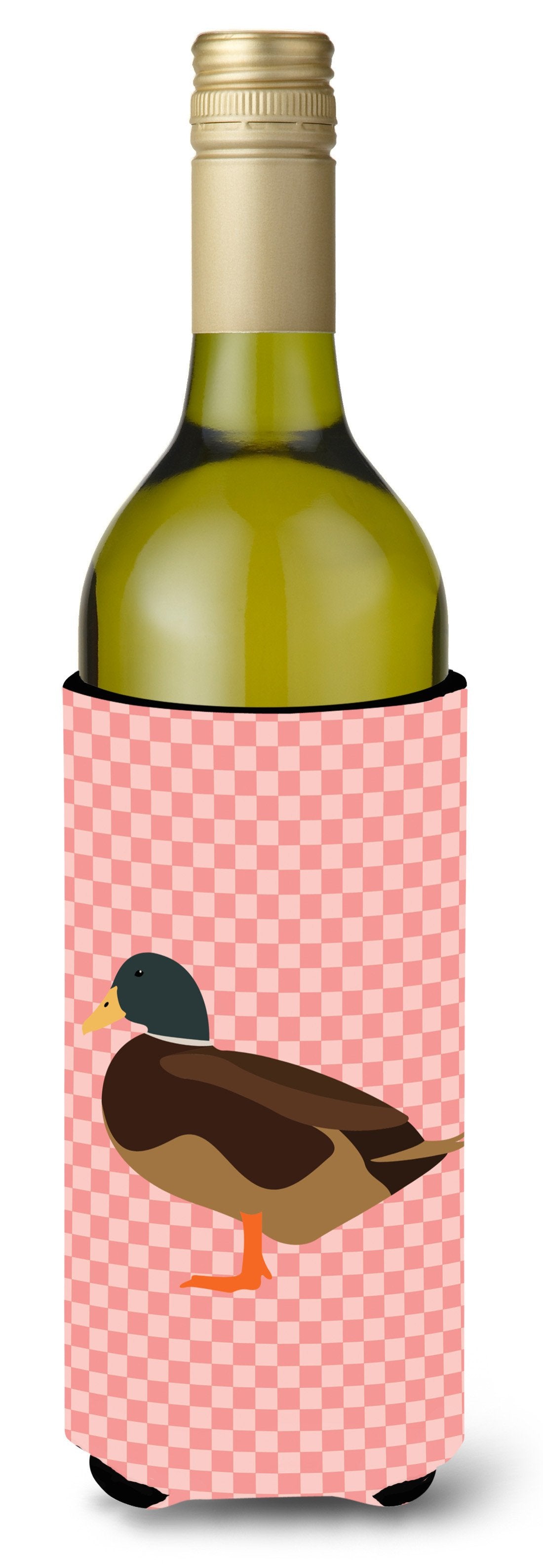 Silver Bantam Duck Pink Check Wine Bottle Hugger Gift Sleeve for Standard 750 ml Bottles, Insulated Reusable Also Fits Mini Shot & Pint Bottles
