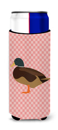 Silver Bantam Duck Pink Check Slim Can Hugger , Insulated Foam Hugger for 12 oz Slim Cans, Beer Bottles & Water Bottles, Printed in USA