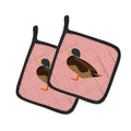 Silver Bantam Duck Pink Check Pot Holder Set of 2 Heat Resistant Quilted Hot Pads 7.5 x 7.5 Inch, Insulated Kitchen Trivets for Cooking & Baking