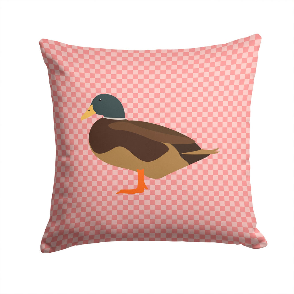 Silver Bantam Duck Pink Check Decorative Throw Pillow 14x14 Indoor Outdoor Accent Cushion, Fabric Cover with Insert for Sofa, Bed, Porch & Living Room
