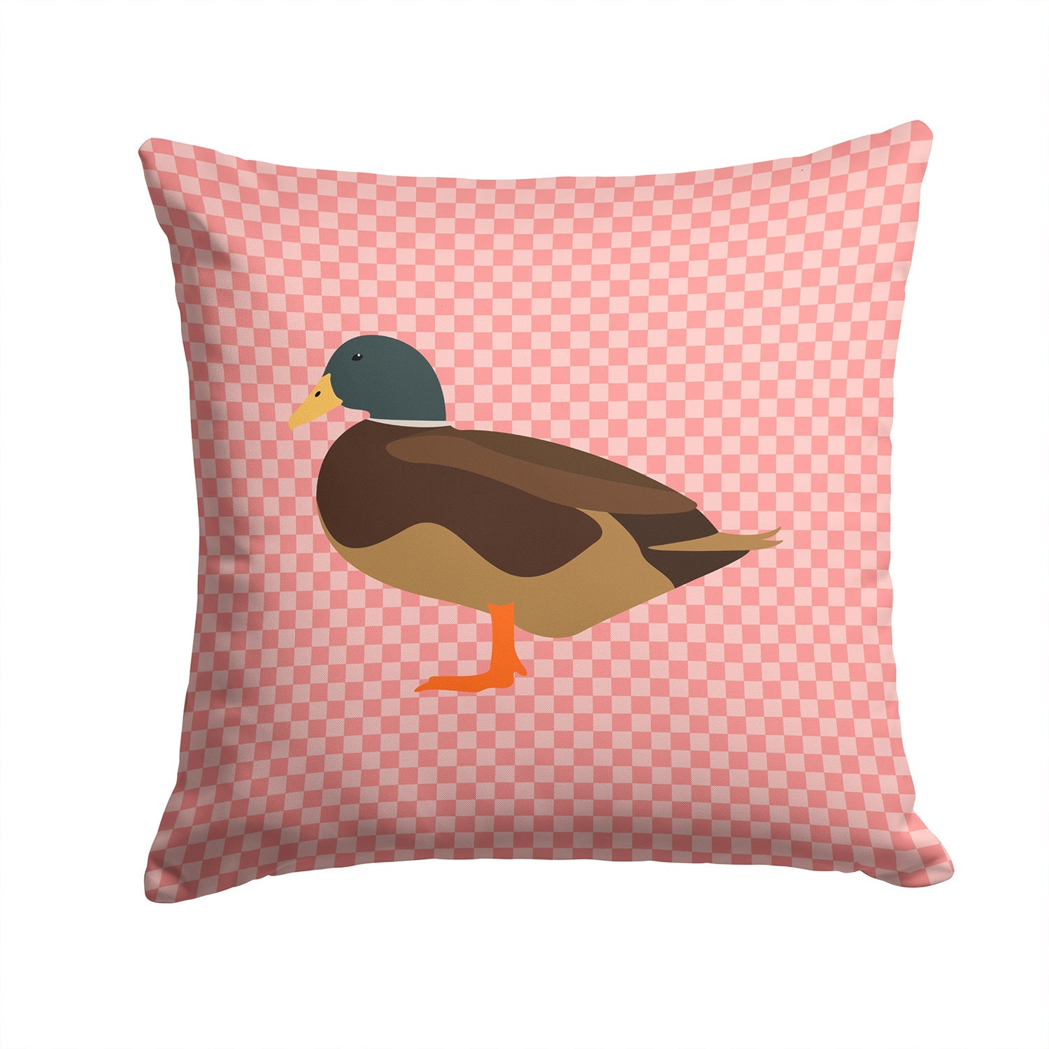 Silver Bantam Duck Pink Check Decorative Throw Pillow 14x14 Indoor Outdoor Accent Cushion, Fabric Cover with Insert for Sofa, Bed, Porch & Living Room