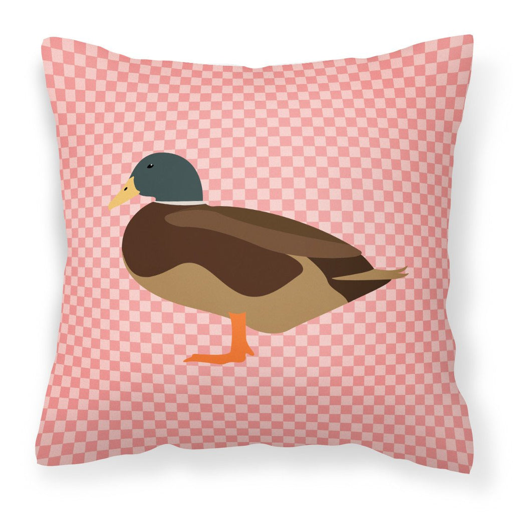 Silver Bantam Duck Pink Check Decorative Throw Pillow 18x18 Indoor Outdoor Accent Cushion, Fabric Cover with Insert for Sofa, Bed, Porch & Living Room