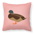 Silver Bantam Duck Pink Check Decorative Throw Pillow 18x18 Indoor Outdoor Accent Cushion, Fabric Cover with Insert for Sofa, Bed, Porch & Living Room