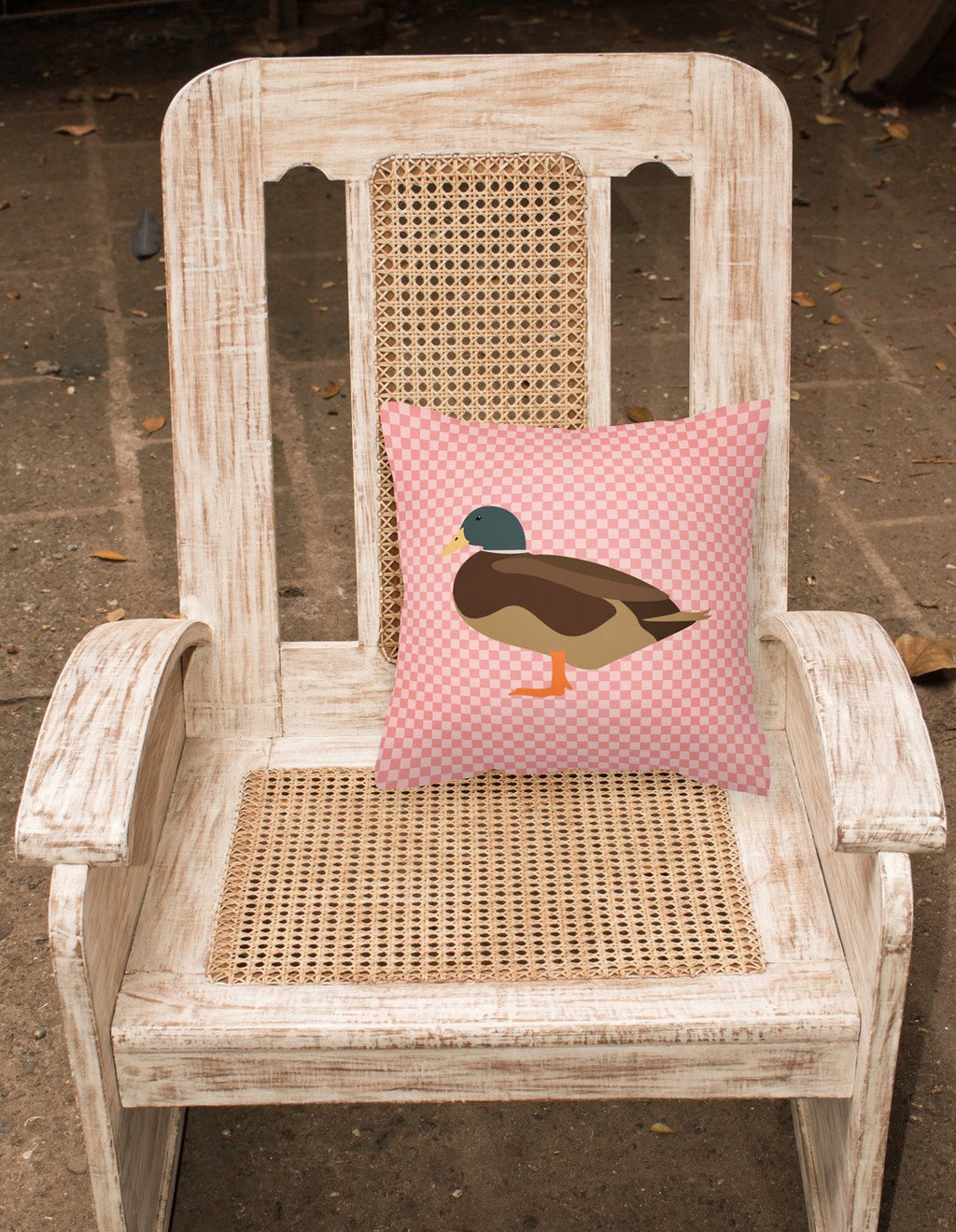 Silver Bantam Duck Pink Check Decorative Throw Pillow 18x18 Indoor Outdoor Accent Cushion, Fabric Cover with Insert for Sofa, Bed, Porch & Living Room