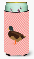 Silver Bantam Duck Pink Check Tall Boy Hugger Can Cooler Sleeve Machine Washable Drink Collapsible Insulator Beverage Insulated Holder