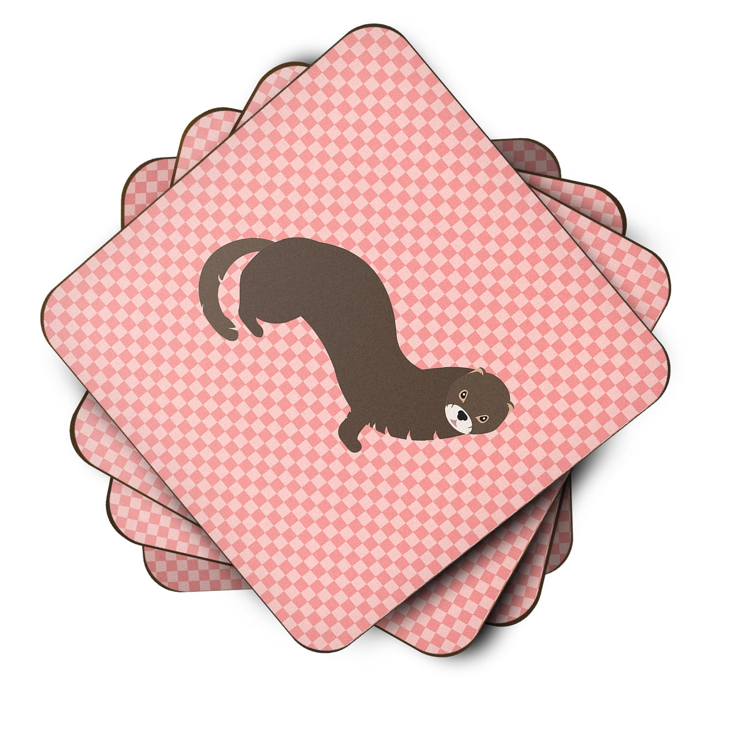 Russian or European Mink Pink Check Foam Coasters Set of 4 Cup Coasters for Indoor Outdoor, Tabletop Protection, Anti Slip, Mouse pad Material