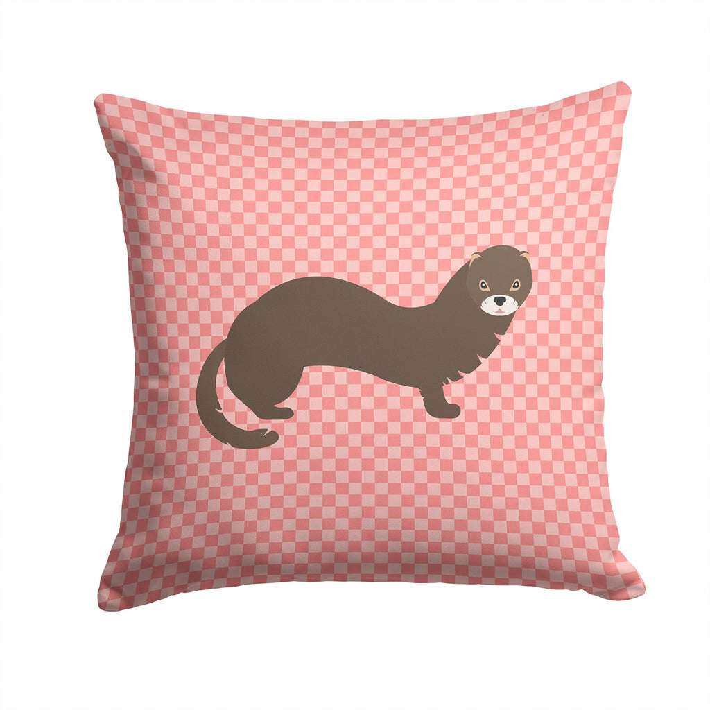 Russian or European Mink Pink Check Decorative Throw Pillow 14x14 Indoor Outdoor Accent Cushion, Fabric Cover with Insert for Sofa, Bed, Porch & Living Room