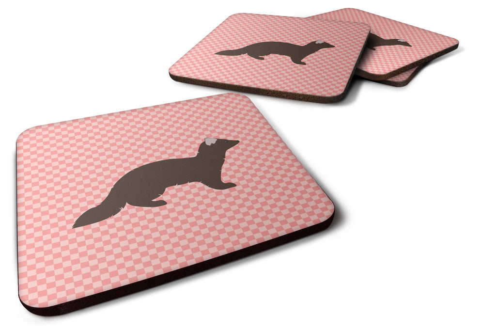 Sable Marten Pink Check Foam Coasters Set of 4 Cup Coasters for Indoor Outdoor, Tabletop Protection, Anti Slip, Mouse pad Material